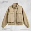 Chaqueta de Cargo Grande Estilo Americano para Hombre, Diseño Holgado para Primavera y Otoño con Cuello Alto, Abrigo Versátil de Calle para Exteriores