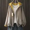 Ropa de Otoño Camisa con Capucha Estampada y Cordón Camisa Casual Literaria Elegante Holgada Camisa de Gasa de Algodón para Mujer Chaqueta Fina
