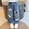Calça Infantil Outono 2025 Nova Jeans Cartoon Super Bonito Kidsren's Solta Bebê Primavera e Outono Calça Casual