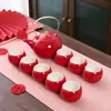 Set de Ceremonia de Té para Celebración de Boda, Suministros de Compromiso Estilo Chino, Bandeja Roja de Dote Nupcial, Tetera, Caja de Regalo para Juego de Té