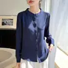 Camisa branca de manga comprida, gola alta, abotoamento simples, com caimento solto, para afinar a silhueta, top para ir ao trabalho, camada base, feminina, transfronteiriça, leve, madura, simples