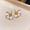 Aretes de Zirconia con Forma de Pétalo, Goteo de Aceite Degradado, Blanco Seda Perlado, Aretes de Lujo Ligero y Gama Alta, Aretes Dulces para Chica de Verano