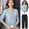Suéter Elegante de Gola V para Mãe, Modelo Novo 2026 para Mulheres de Meia-Idade e Idosas, Suéter Base de Tricô Jacquard de Manga Longa para Primavera e Outono