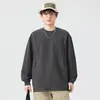 Coleção Outono 2025 Nova Masculina Camiseta de Manga Longa Gola Redonda Solta Retrô Japonês Versátil Estampada Algodão