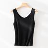 Camisola de Verano Nuevo Estilo con Cuello en V de Lyocell Tencel Seda Versátil Ajustada sin Mangas para Mujer