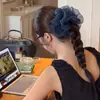 Goma de pelo de malla de lunares estilo coreano azul oscuro para mujer, goma de pelo estilo bosque retro para coleta, accesorio para el pelo, flor para el pelo