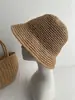 Sombrero de paja hecho a mano de calidad coreana para mujer, sombrero de pescador simple para proteger del sol, sombrero tipo cubo de color café estilo japonés para primavera-verano, sombrero para protección solar