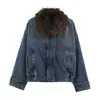 Para Comércio Exterior Transfronteiriço Europeu e Americano Roupas Femininas Aliexpress Mais Vendidas Versátil Retrô Casaco Curto de Sarja Azul com Gola de Pelo