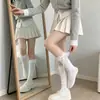 Calcetines Lolita apilados con lazo de encaje, estilo puro y deseable, calcetines blancos hasta la pantorrilla para niñas, calcetines JK de encaje de doble costura para la pantorrilla
