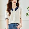 Camisa de Algodão Estilo Cocoon Floresta Doce com Gola Boneca Bordado Vazado de Manga Curta para Mulheres Verão 2026 Nova Blusa Versátil