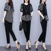 Conjunto de Dos Piezas de Moda y Tendencia para Mujer Tallas Grandes, Nuevo Estilo Verano 2026, Manga Corta, Corte Holgado, Traje Estampado que Cubre el Vientre