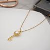 Collar Largo Ajustable de Acero de Titanio Cadena para Suéter Llave Perla de Agua Dulce Accesorios de Ropa Joyería