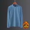 Camiseta de Manga Larga para Hombre de Terciopelo Zorro Plateado de 420g, Top Engrosado con Forro Polar, Cuello Redondo, Camiseta Base, Ropa Interior Térmica de Color Sólido para Otoño e Invierno