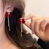 Pendientes de clip de flor de terciopelo con temperamento femenino, de alta gama, ligeros y lujosos, con atmósfera de otoño, invierno y Año Nuevo, rojos y festivos.