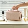 Bolsa Cosmética de Doble Capa Brownie Toast de Gran Capacidad de Aspecto Superior Portátil para Mujer de Alto Nivel Pu Repujada de Mano para Almacenamiento