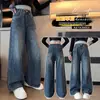 Roupas infantis para meninas, calças retas jeans para primavera e outono, novo estilo de outono 2026, calças jeans largas casuais da moda para meninas