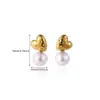 Pendientes Vintage Estilo Francés de Perlas de Imitación en Forma de Corazón, Pendientes de Acero Inoxidable Chapados en Oro de 18 Quilates, Accesorios para Orejas de Nicho