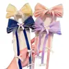 Pinza para el pelo de cinta larga con lazo multicapa para niñas, Pinza de pelo de princesa linda, Pinza para el pelo trenzada de nuevo estilo
