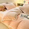 Conjunto de 4 Peças Jacquard Anti-estático Classe A Lã Leite Aconchegante Espesso Cobertor de Coral Fleece Adicionado Lã Inverno Roupa de Cama 4