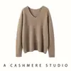 Suéter holgado de cuello en V y manga larga, tejido de punto trenzado de cachemir para mujer, nuevo de otoño e invierno, ajuste ceñido, versátil, camiseta base de punto de cachemir