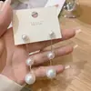 Brincos de Três Pérolas Estilo Chanel com Pingentes Longos de Franja, Brincos de Design de Celebridade da Internet Coreana