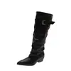 Botas de tacón grueso de moda para mujer, puntera fina, hebilla metálica, antideslizantes, para primavera/otoño 2026, suela blanda, con correas, estilo europeo y americano, para ir al trabajo