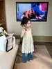 Vestido com Suspensório de Verão Novo Estilo para Bebê Conjunto de Duas Peças Calça Jeans Wide-Leg Infantil Roupa Doce Tendência para Meninas