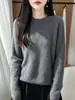 Novedad Otoño/Invierno 2026 Suéter de Punto Redondo 100% Lana de Manga Larga para Mujer Tejido de Trenzas Color Sólido Holgado