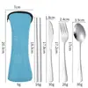Talheres de aço inoxidável 304 para viagem transfronteiriça, conjunto de faca, garfo e colher para atividades ao ar livre, bolsa de pano portátil para estudante, colher, garfo, hashi