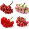 Flores Artificiales Rojas de Espuma con Accesorios de Frutas de un Solo Lado, Cabezas de Flores Hechas a Mano para DIY, Materiales para Decoración Festiva de Fiestas al por Mayor