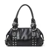 Bolso Boston Retro Coreano con Remaches para Mujer, Estilo Elegante con Hebilla de Cuero, Bolso de Hombro de Tendencia para Chicas Cool