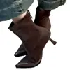 Botas de Tacón Fino con Punta Aguda Versátiles para Otoño e Invierno 2026 Color Marrón Botas de Ante Elástico Modernas Botas de Tacón Alto Estilo Retro