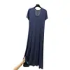 Vestido Modal com Decote V de Manga Curta para Mulheres, Novo Estilo Primavera e Verão, Tamanho Grande, Vestido Simples para Casa, Longo Versátil Fino Casual