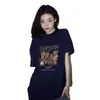 Camiseta de Manga Corta Estilo Retro Americano para Mujer, Top Chic de Verano a la Moda Estilo Ins, Corte Holgado Adelgazante de Media Manga