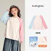 Conjunto de Otoño Pudding Haru para Niñas, Ropa Infantil, Camiseta 100% Algodón, Nuevo Estilo Otoño 2026, Camiseta Infantil de Bloques de Color con Mangas Raglán