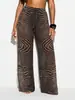 Bestseller transfronterizo europeo y americano: Pantalones de malla para mujer con estampado de cebra, pierna ancha, cintura elástica con cordón, transparentes, adecuados para vacaciones en la playa, con efecto de caída.