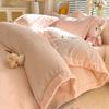 Juego de Cuatro Piezas de Cama de Terciopelo de Leche Tallado de Alto Peso Otoño e Invierno Antiestático Funda de Edredón con Doble Cara de Felpa Ropa de Cama