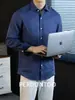 Estilo Velho Dinheiro Italiano! Camisa Masculina de Linho de Manga Longa, Sem Amassar, Camisa Formal de Negócios de Cor Sólida de Alta Qualidade