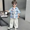 Camisa a Cuadros de Verano para Niños Traje de Manga Corta Estilo Coreano Conjunto Casual Elegante Infantil Ropa para Bebé