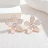 Brincos de Flor de Esmalte Fresco Estilo Coreano, Brincos de Flor de Cinco Pétalas Cravejados com Diamante Novo Estilo, Brincos Femininos Modernos e Doces Atacado