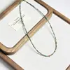 Colar de Aço Titânio com Pedra Natural Estilo Floresta, Colar Vintage Simples Versátil com Contas de Turquesa, Corrente de Suéter com Design de Nicho para Mulheres
