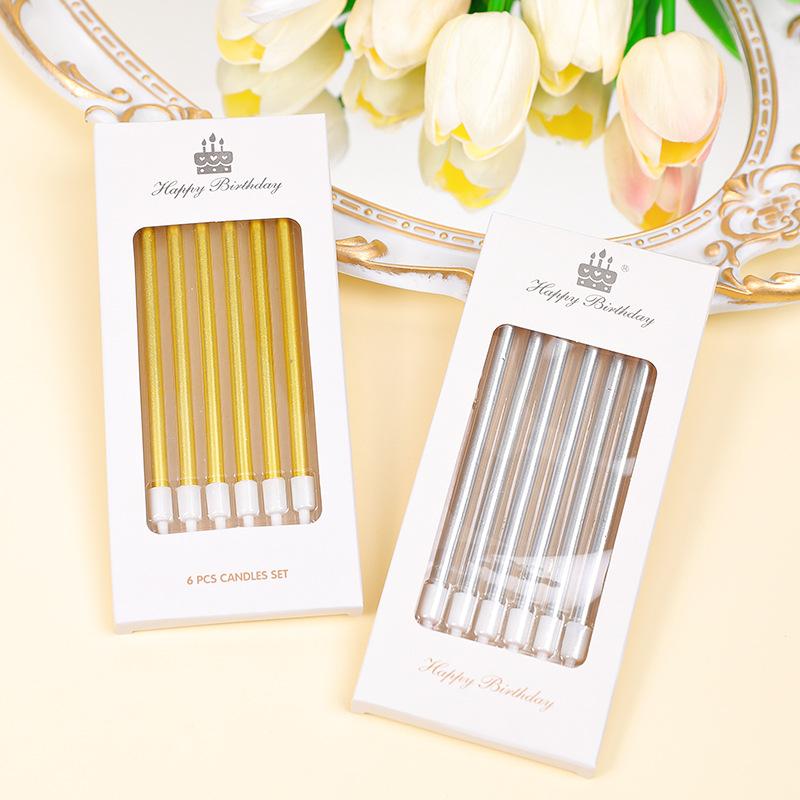 电镀金色银色蜡烛金属质感直杆抛光韩式复古铅笔生日蛋糕装饰蜡烛