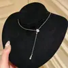 Colar Retrátil Gota d'Água com Diamante Branco, Simples Elegante, Para o Dia a Dia, Colar Retrátil de Nicho High-End, Acessórios de Corrente para Suéter