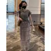 Falda de pastel estilo tweed Traje de moda 2025 Nuevo de verano Vestido de verano Estilo caliente de alta gama Dos piezas que reducen la edad Traje de mujer