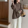 Suéter de punto liso holgado para mujer, talla grande, color sólido, top 2024 otoño e invierno, nuevo estilo perezoso, cuello redondo