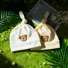 Chapéu dobrável com nó estilo urso para meninos e meninas, quente para outono e inverno, proteção para fontanela de recém-nascidos, chapéu infantil