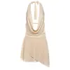 AC611 Roupa feminina transfronteiriça europeia e americana 2024 nova cor sólida gola halter V profundo sem costas vestido irregular sexy feminino