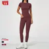 Ropa de Yoga Transfronteriza Europea y Americana Cepillada Alta Elasticidad Ajustada Manga Corta Control de Abdomen Elevación de Glúteos Ajustados Pantalones Largos Ropa de Yoga 8455