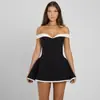 Vestido corto de verano 2026 nuevo estilo, sin tirantes, hombros descubiertos, elegante, de cintura alta, corte ajustado, para mujer, transfronterizo de Amazon Europa y América