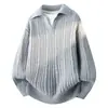 Suéter Espesso Masculino Outono e Inverno com Gola Reversível, Camisa Base Tricotada, Suéter Jacquard de Alto Padrão Estilo Japonês Tendência